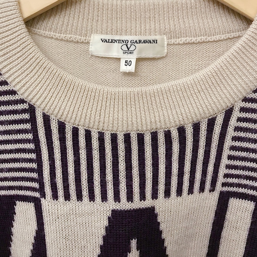 Valentino Garavani Sport Cream Purple Wool Logo Crop Sweater Medium M - Picture 4 of 6